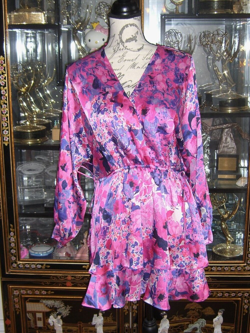 NWT ZARA PINK PURPLE FLORAL PRINT SURPLICE DRESS M